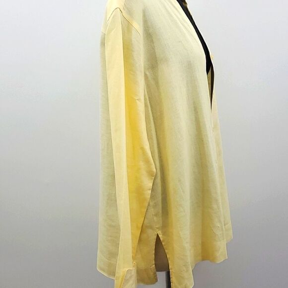 Chadwicks Band Collar Long Sleeve Button Up 100% Linen Blouse Yellow Size Large - Picture 3 of 12